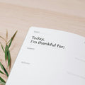 A gratitude journal open with handwritten notes